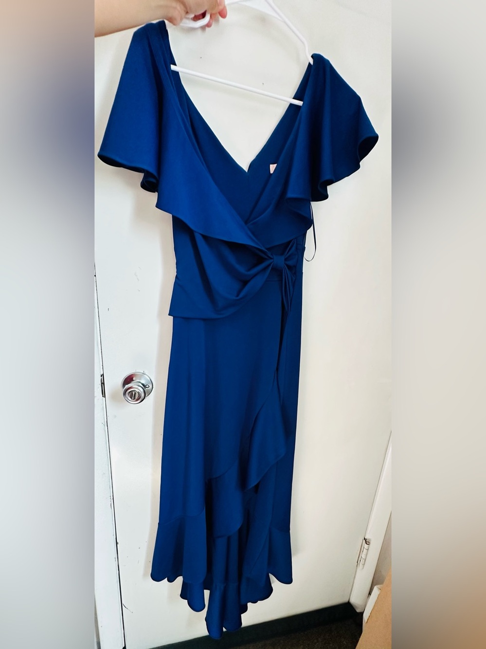 Jolie Deep Blue Ruffle Wrap Maxi Dress